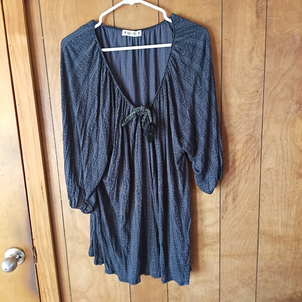 Agenda Plus Size 3X Gray Peasant Blouse Top 3/4 Sleeve Boho Pullover